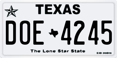 TX license plate DOE4245