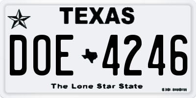 TX license plate DOE4246