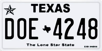 TX license plate DOE4248