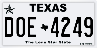 TX license plate DOE4249