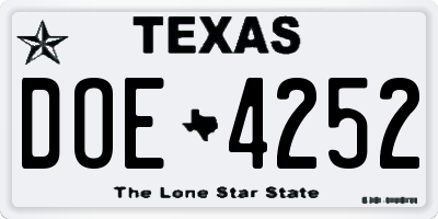 TX license plate DOE4252