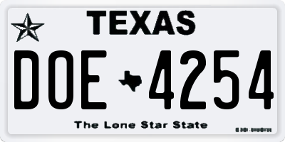 TX license plate DOE4254