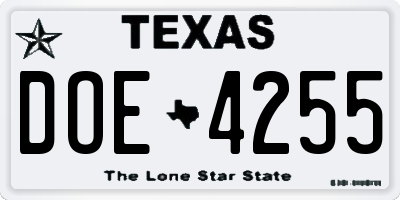 TX license plate DOE4255