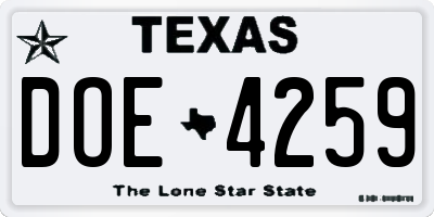 TX license plate DOE4259
