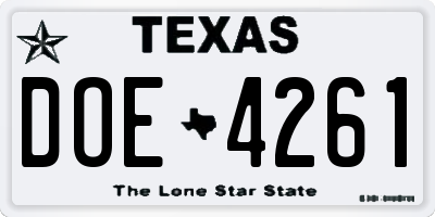 TX license plate DOE4261