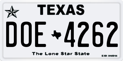 TX license plate DOE4262