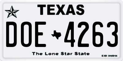 TX license plate DOE4263