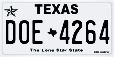 TX license plate DOE4264
