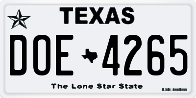TX license plate DOE4265