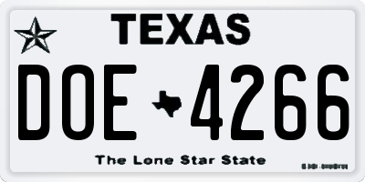 TX license plate DOE4266