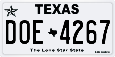 TX license plate DOE4267