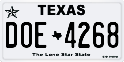 TX license plate DOE4268
