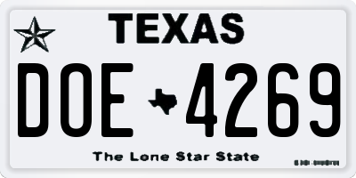 TX license plate DOE4269