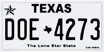 TX license plate DOE4273