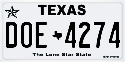 TX license plate DOE4274