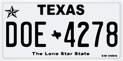 TX license plate DOE4278