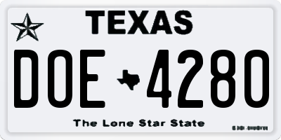 TX license plate DOE4280