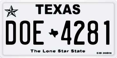 TX license plate DOE4281