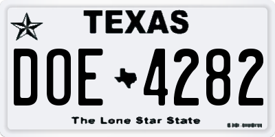 TX license plate DOE4282