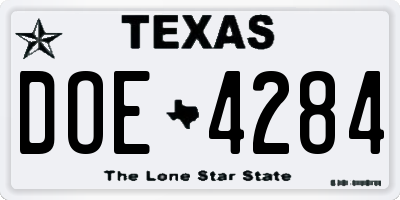 TX license plate DOE4284