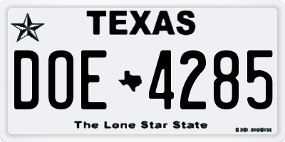 TX license plate DOE4285