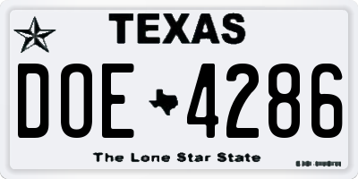 TX license plate DOE4286