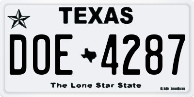 TX license plate DOE4287