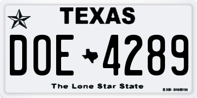 TX license plate DOE4289
