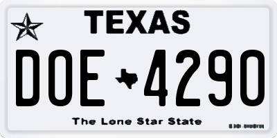 TX license plate DOE4290