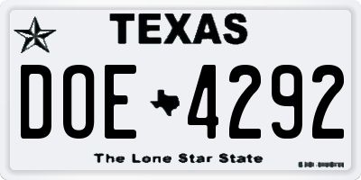 TX license plate DOE4292