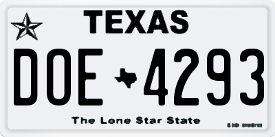 TX license plate DOE4293