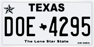 TX license plate DOE4295