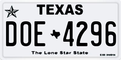 TX license plate DOE4296