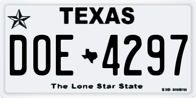 TX license plate DOE4297