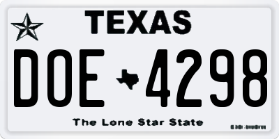 TX license plate DOE4298