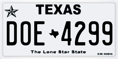TX license plate DOE4299