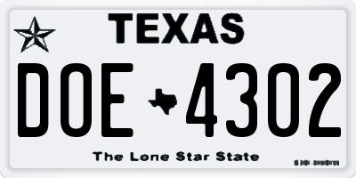 TX license plate DOE4302