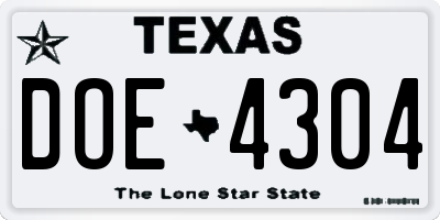 TX license plate DOE4304