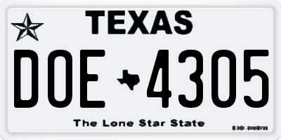 TX license plate DOE4305