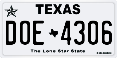 TX license plate DOE4306