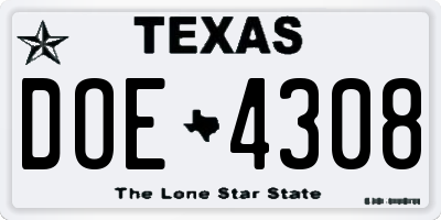 TX license plate DOE4308