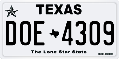 TX license plate DOE4309