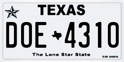TX license plate DOE4310