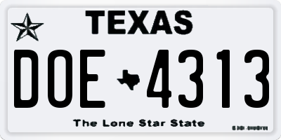 TX license plate DOE4313