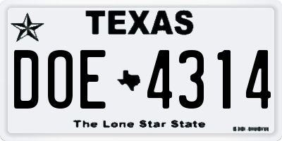 TX license plate DOE4314