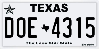 TX license plate DOE4315