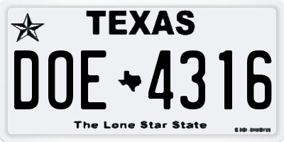 TX license plate DOE4316