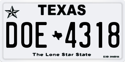 TX license plate DOE4318