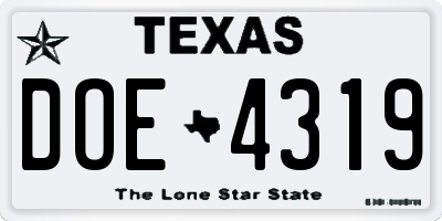TX license plate DOE4319