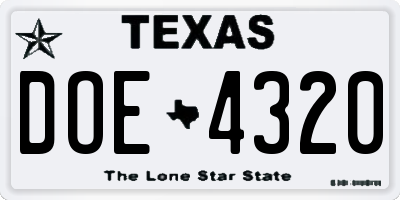 TX license plate DOE4320